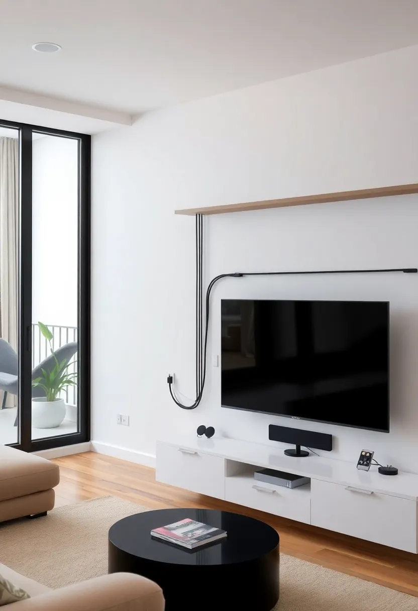 25+ Living Room TV Wall Ideas That Combine Function and Style - 19. Creative Cable Management