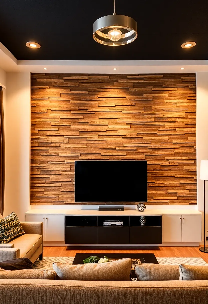25+ Living Room TV Wall Ideas That Combine Function and Style - 2. Textured Accent Wall