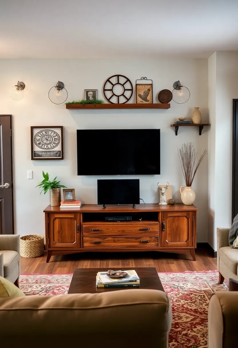 25+ Living Room TV Wall Ideas That Combine Function and Style - 22. Vintage-Inspired TV Wall