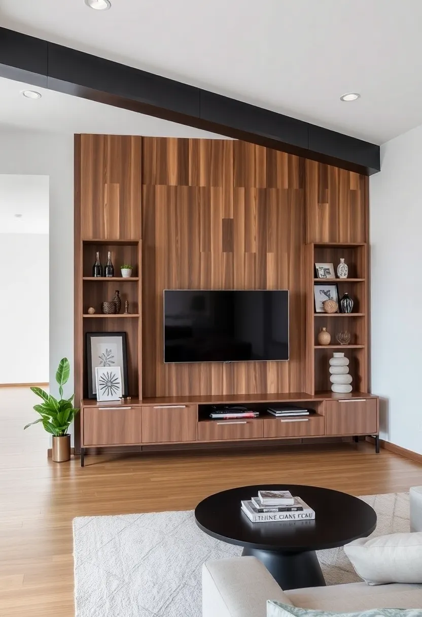 25+ Living Room TV Wall Ideas That Combine Function and Style - 23. Open Concept Storage