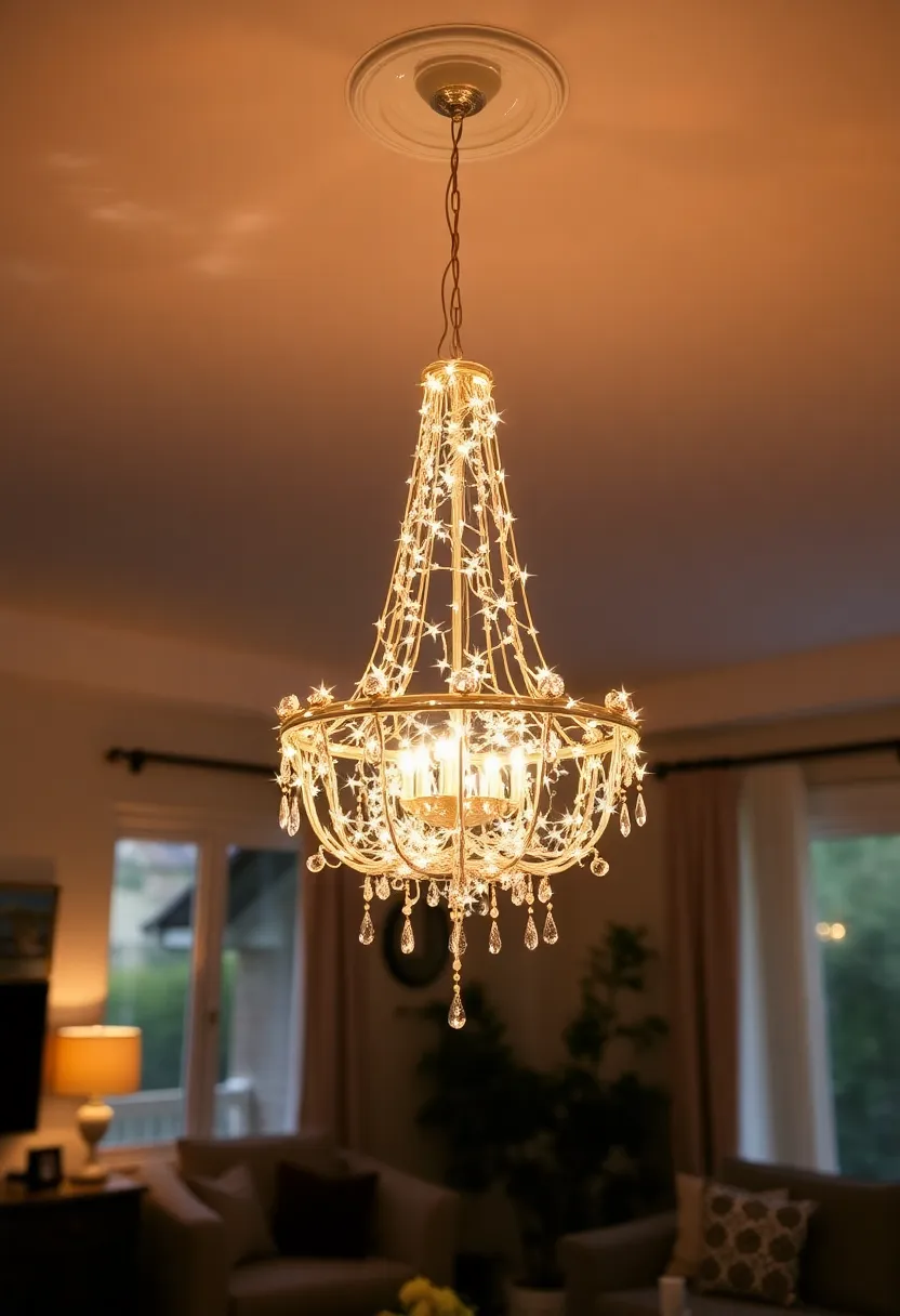 25+ Magical Fairy Light Ideas for Living Room Ambiance - 10. Fairy Light Chandelier