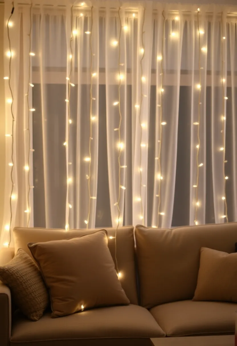 25+ Magical Fairy Light Ideas for Living Room Ambiance - 12. Fairy Light Curtain