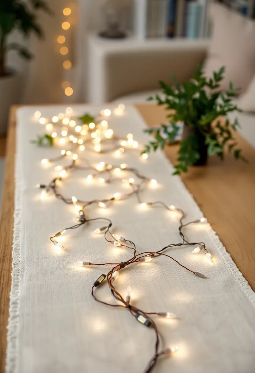 25+ Magical Fairy Light Ideas for Living Room Ambiance - 25. Fairy Light Table Runners