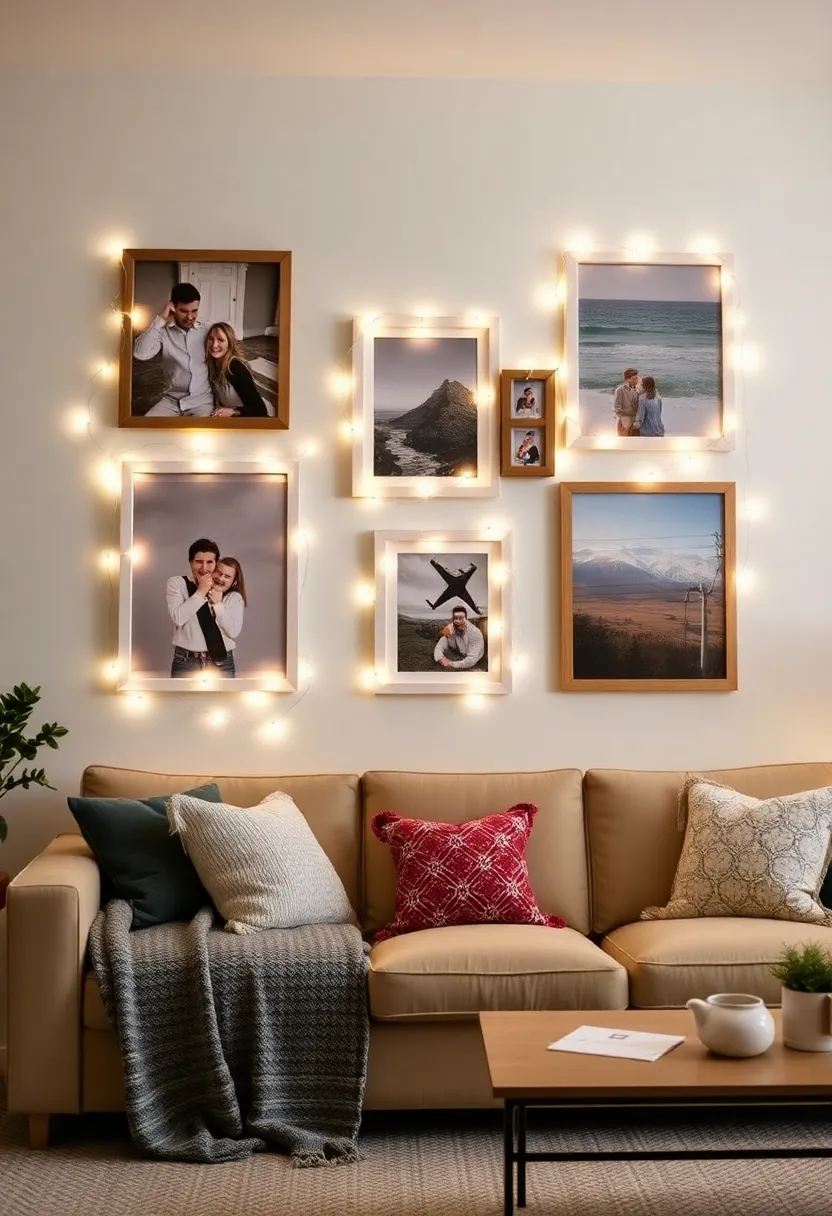 25+ Magical Fairy Light Ideas for Living Room Ambiance - 3. Fairy Light Picture Frames