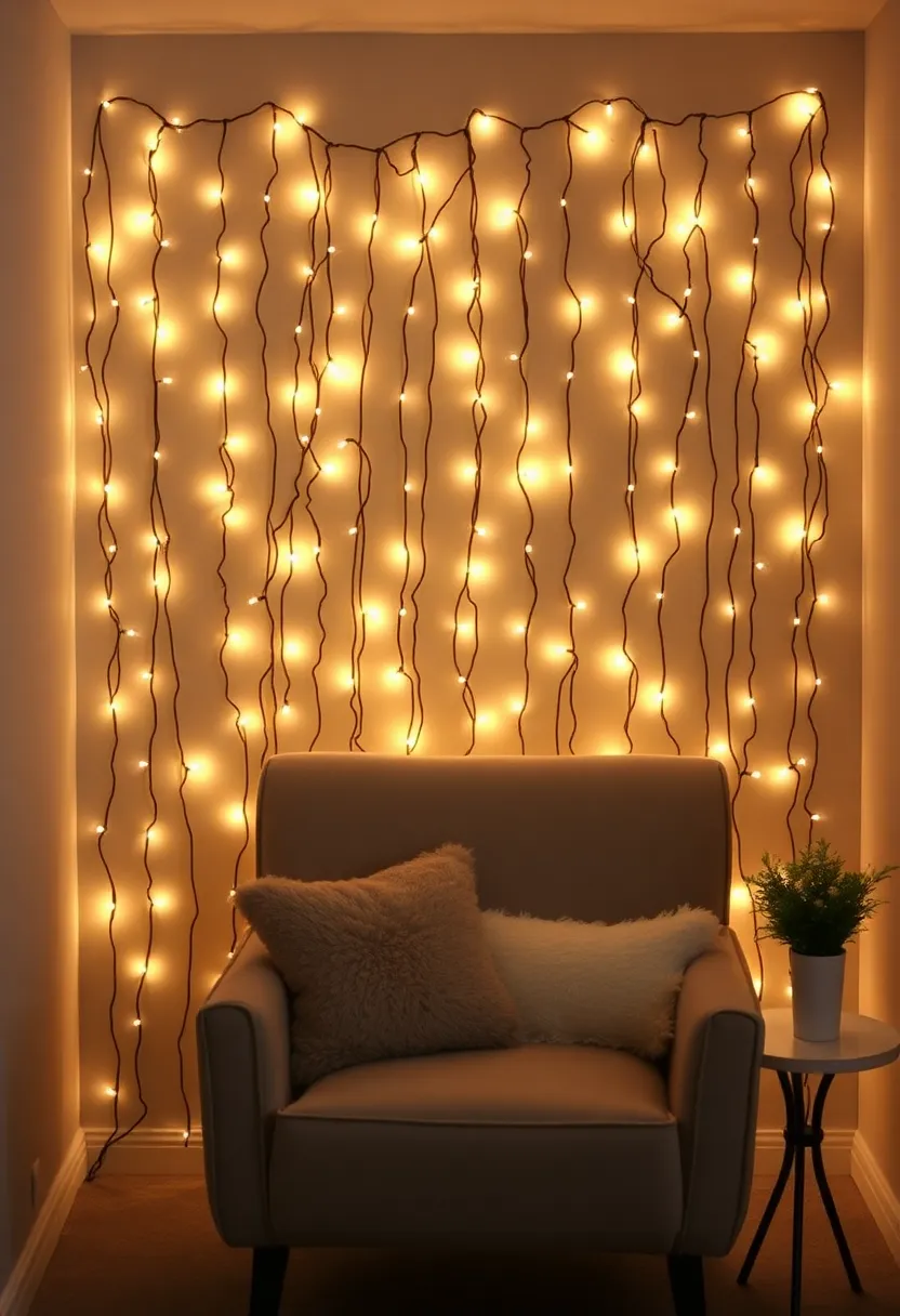 25+ Magical Fairy Light Ideas for Living Room Ambiance - 7. Bedside Fairy Light Wall