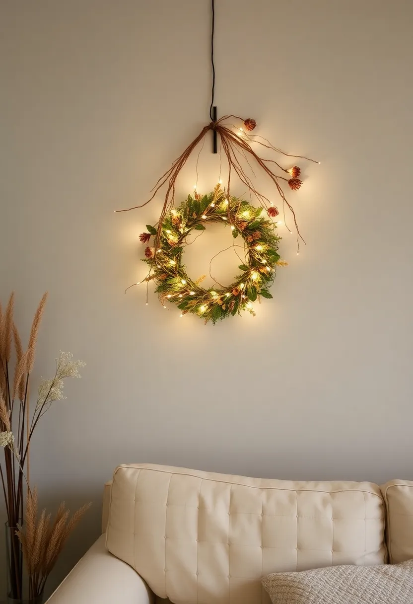 25+ Magical Fairy Light Ideas for Living Room Ambiance - 9. Fairy Light Wreaths