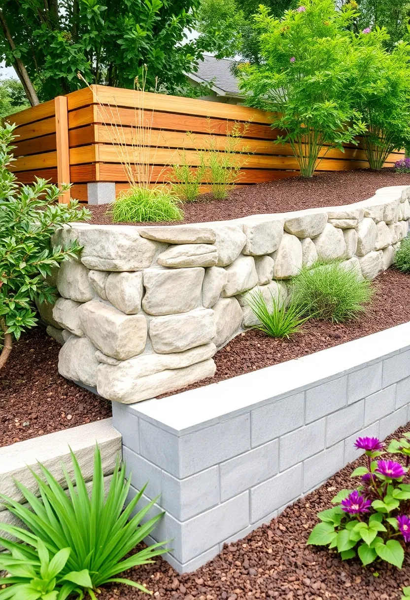 25+ Modern Retaining Wall Ideas for a Stunning Home Exterior 118 25+ Modern Retaining Wall Ideas for a Stunning Home Exterior - 18. Mixed Material Walls