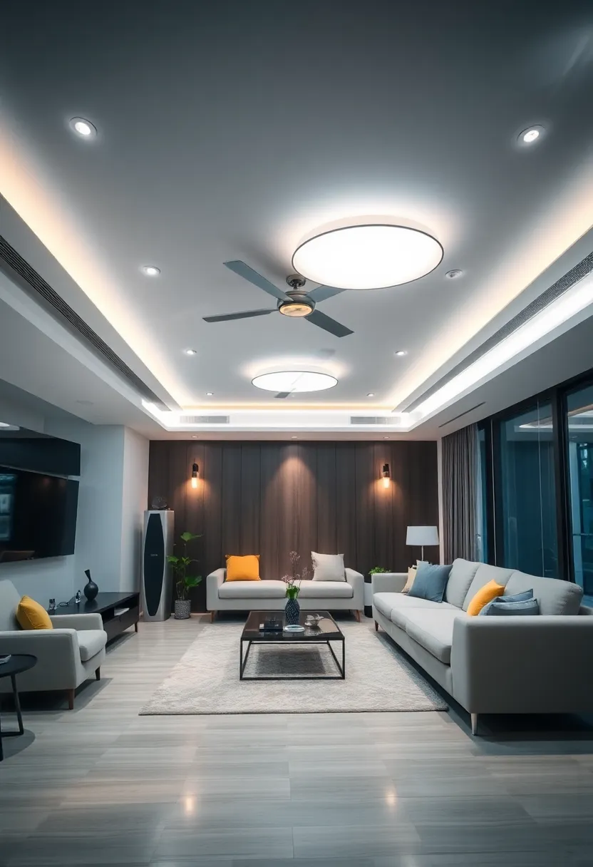 27+ Brilliant Lighting Ideas for Living Room with Low Ceiling You’ll Love - 14. Interactive Smart Lighting