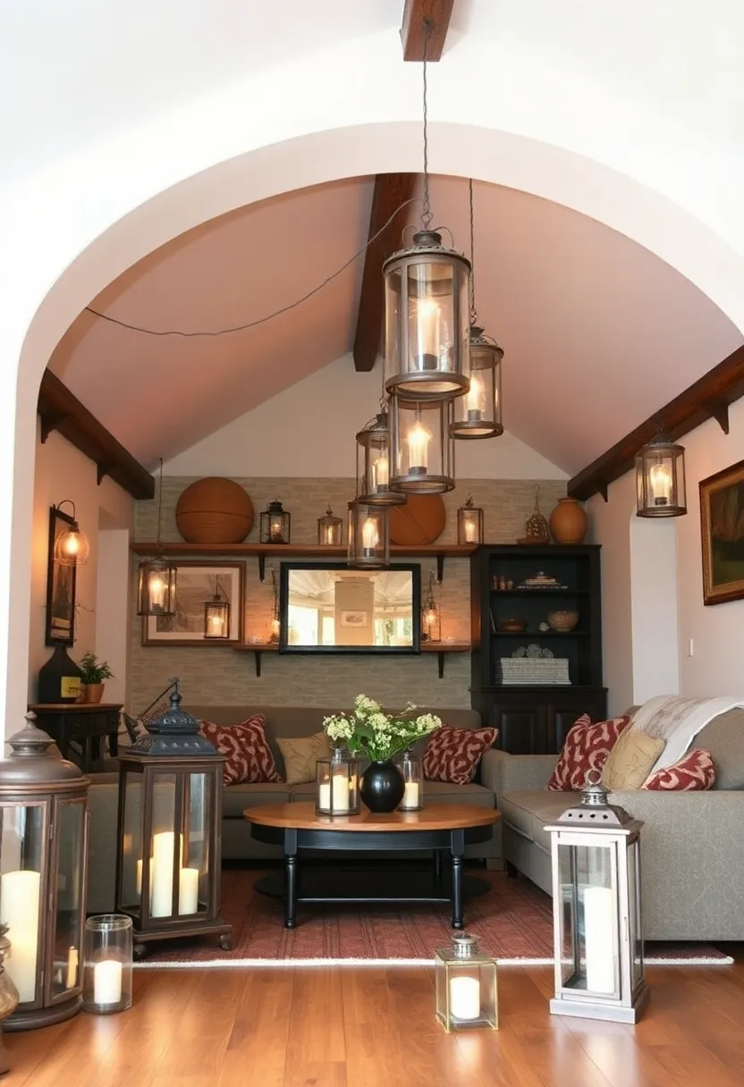 27+ Brilliant Lighting Ideas for Living Room with Low Ceiling You’ll Love - 20. Lanterns for a Rustic Feel
