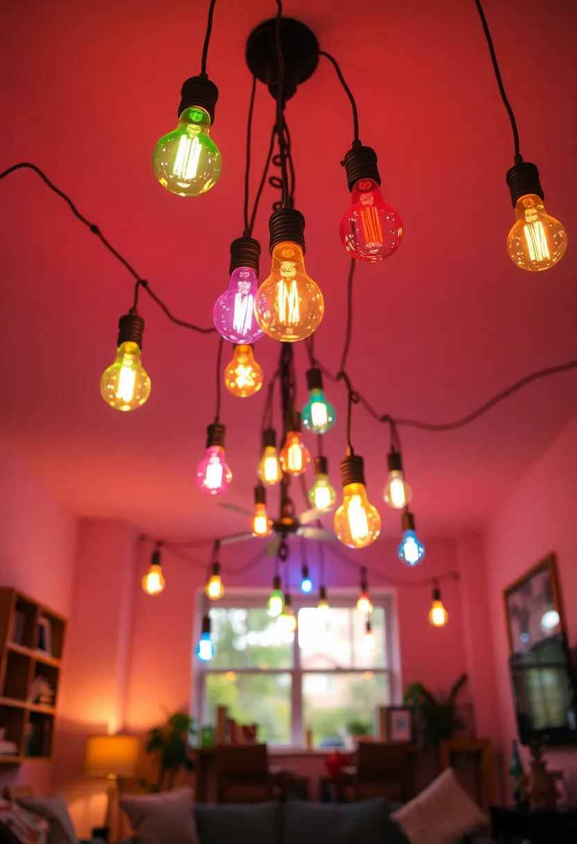 27+ Brilliant Lighting Ideas for Living Room with Low Ceiling You’ll Love - 25. Colorful Bulbs for Playfulness