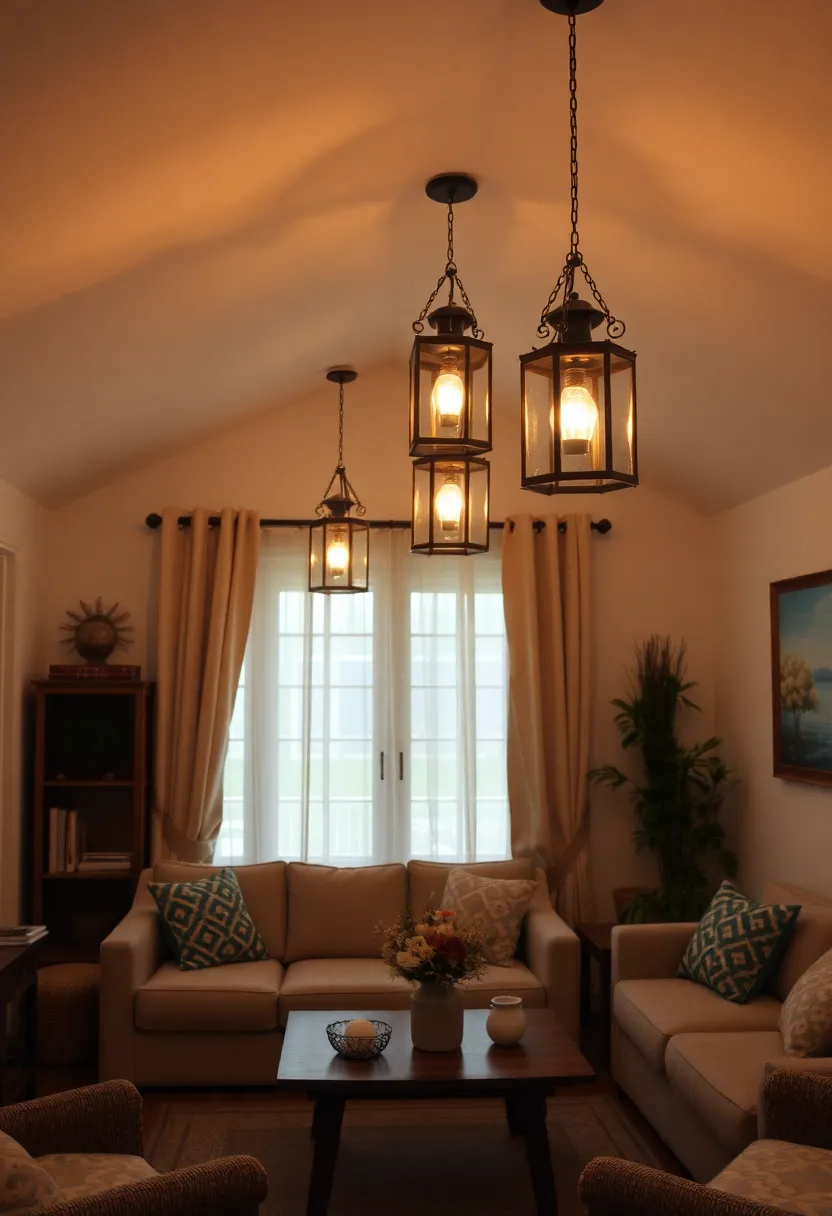 27+ Brilliant Lighting Ideas for Living Room with Low Ceiling You’ll Love - 26. Lantern-Style Hanging Lights
