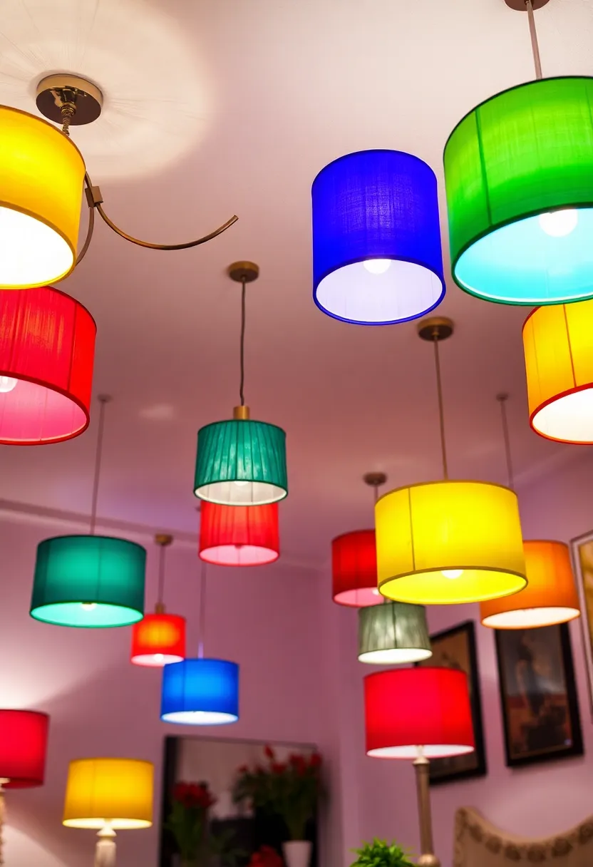 27+ Brilliant Lighting Ideas for Living Room with Low Ceiling You’ll Love - 9. Colorful Lampshades