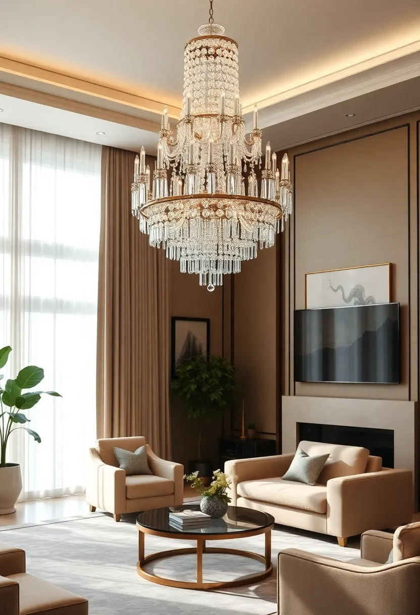 27+ Gorgeous Ceiling Light Ideas for Living Room Ambiance - 15. Eco-Friendly Crystal Chandeliers