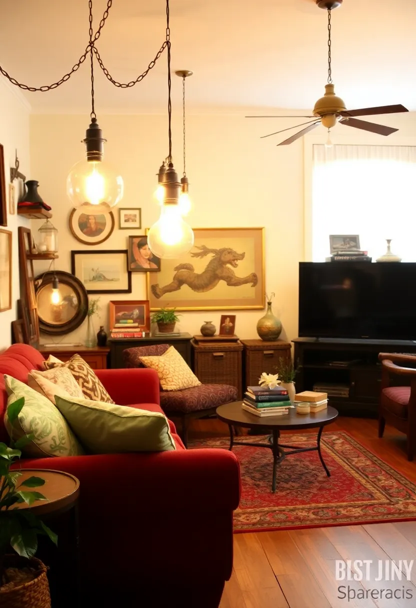 27+ Gorgeous Ceiling Light Ideas for Living Room Ambiance - 17. Upcycled Vintage Lights