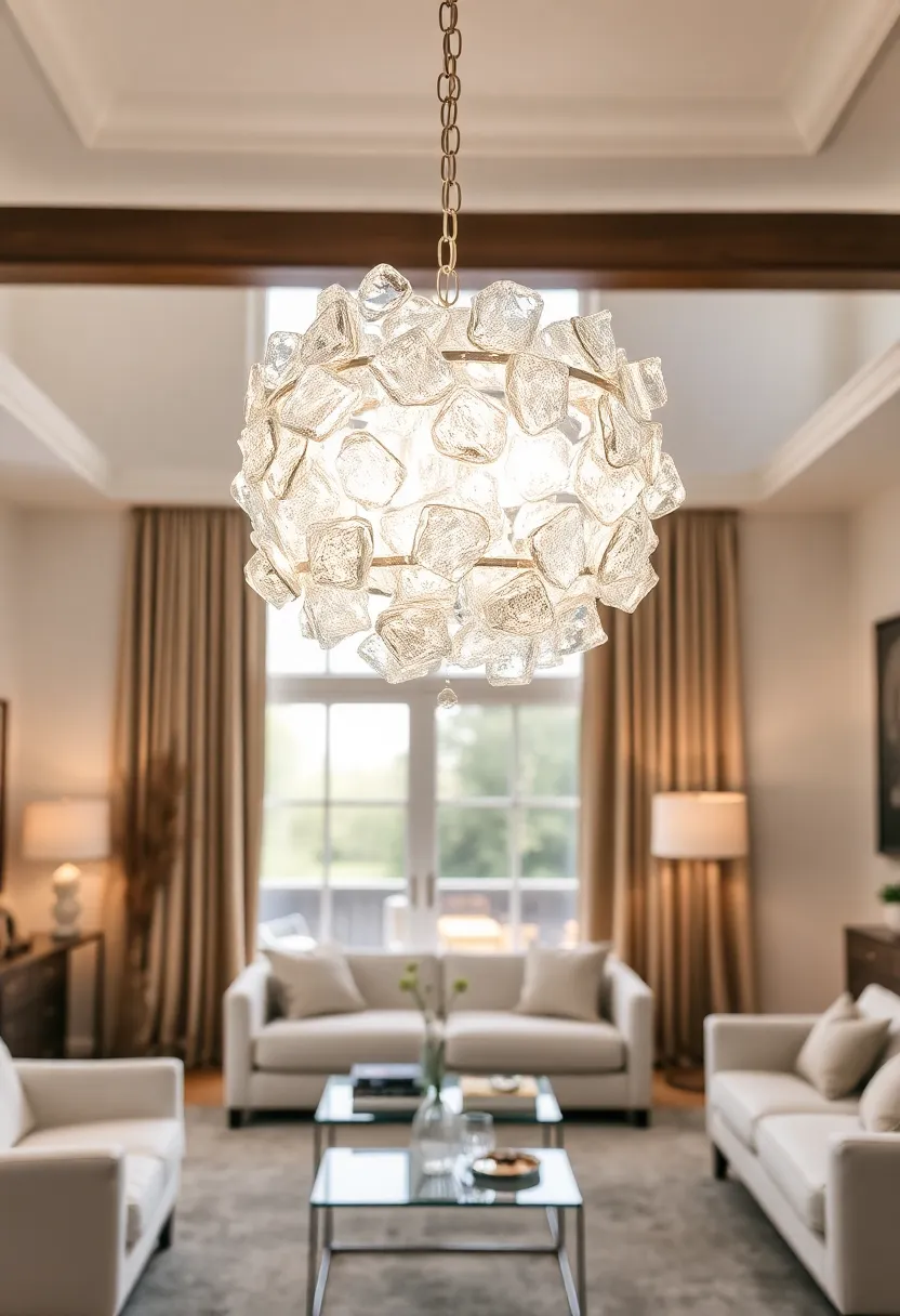 27+ Gorgeous Ceiling Light Ideas for Living Room Ambiance - 2. Recycled Glass Chandeliers