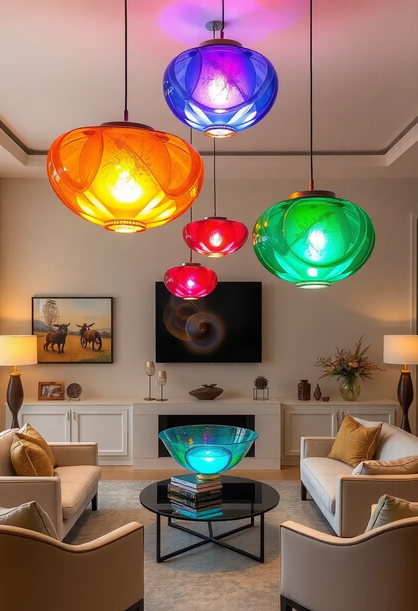 27+ Gorgeous Ceiling Light Ideas for Living Room Ambiance - 22. Artistic Glass Bowl Fixtures