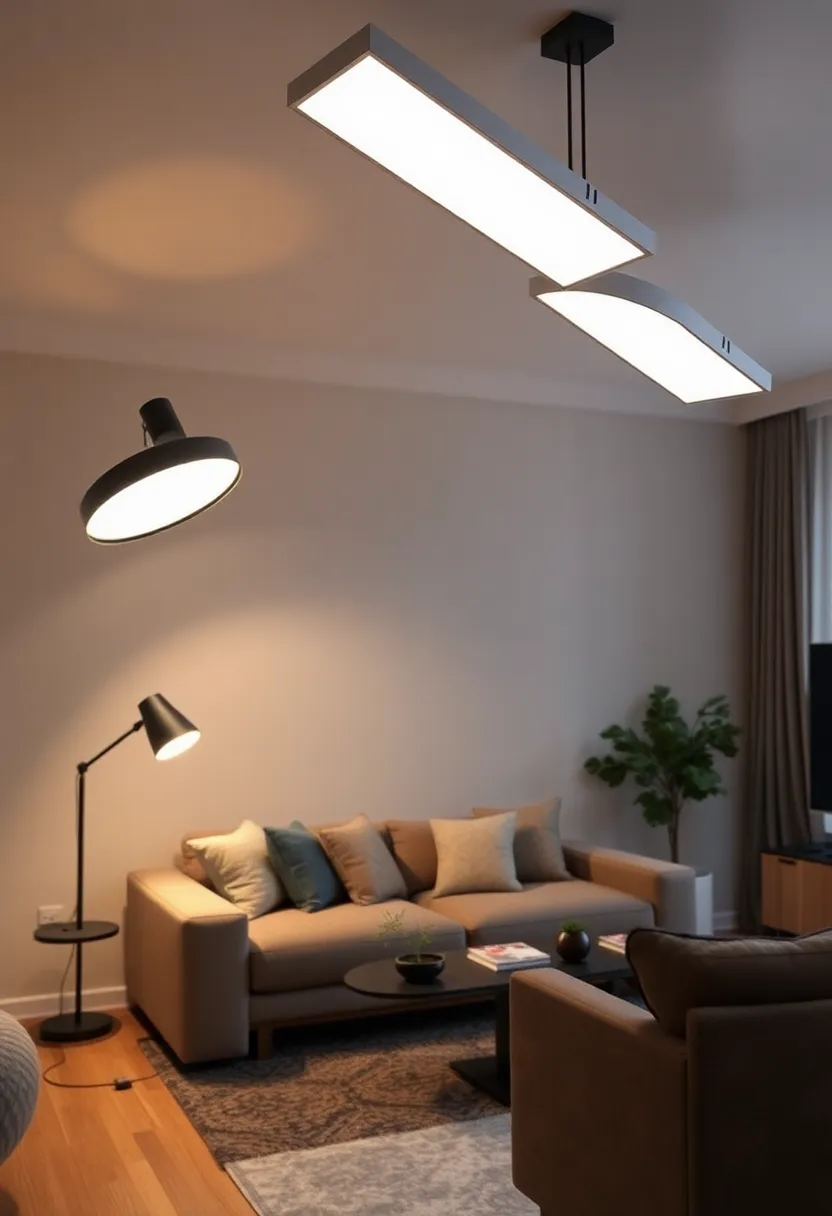 27+ Gorgeous Ceiling Light Ideas for Living Room Ambiance - 24. Foldable and Adjustable Lights