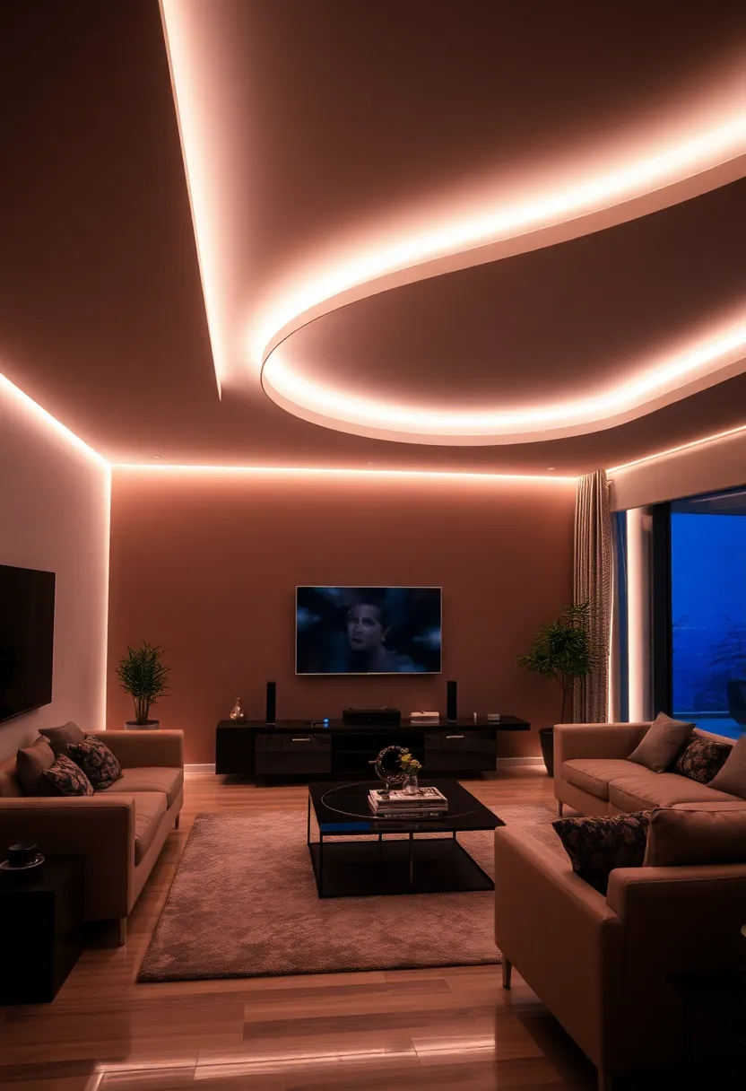 27+ Gorgeous Ceiling Light Ideas for Living Room Ambiance - 25. LED Light Strips
