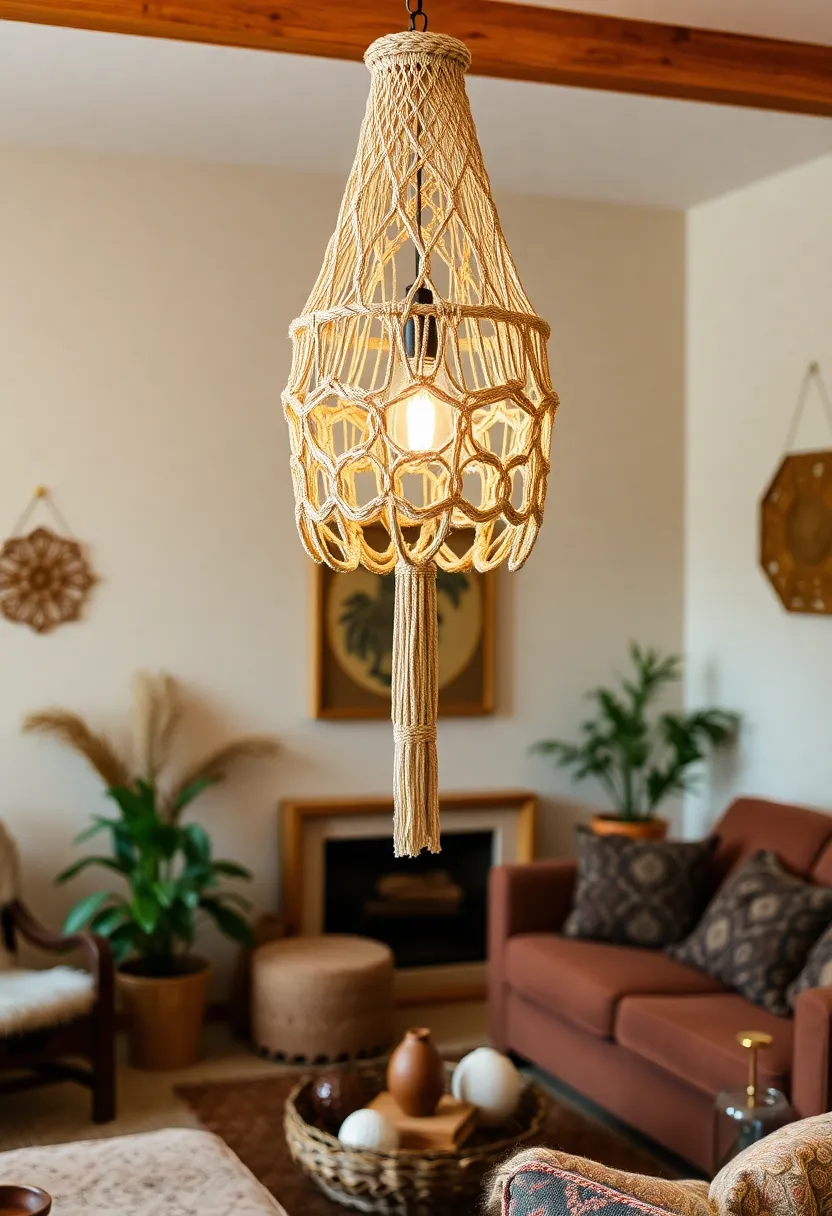 27+ Gorgeous Ceiling Light Ideas for Living Room Ambiance - 3. Macramé Light Fixtures