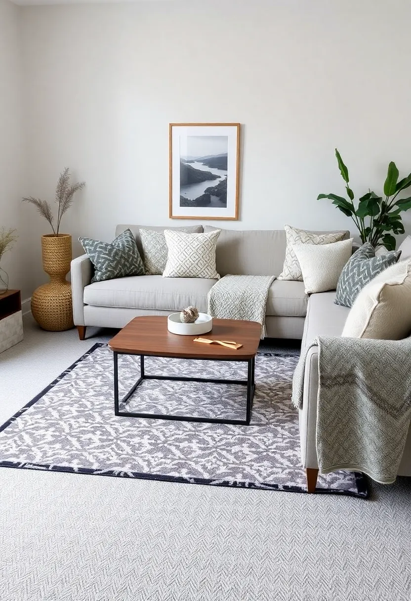27+ Grey Carpet Living Room Ideas for a Chic Neutral Vibe - 1. Layered Textures for Depth
