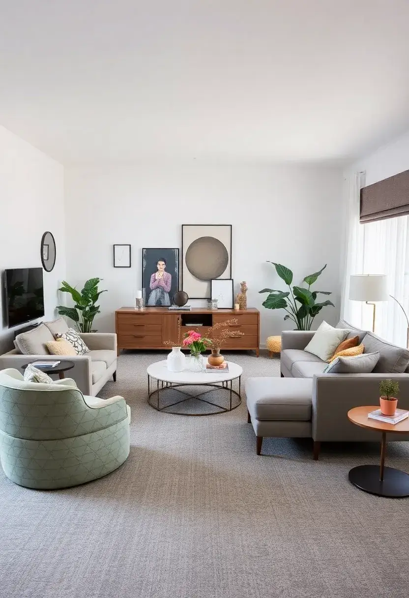 27+ Grey Carpet Living Room Ideas for a Chic Neutral Vibe - 7. Play With Shapes