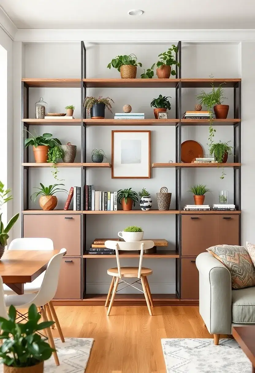 28+ Creative Ideas to Separate Dining Room from Living Room Beautifully 1 28+ Creative Ideas to Separate Dining Room from Living Room Beautifully - 1. Stylish Open Shelving