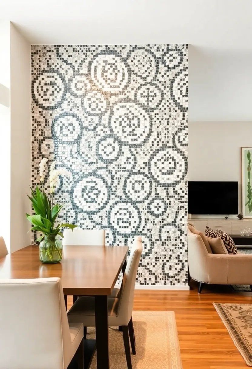 28+ Creative Ideas to Separate Dining Room from Living Room Beautifully 70 28+ Creative Ideas to Separate Dining Room from Living Room Beautifully - 12. Use a Mosaic Tile Wall