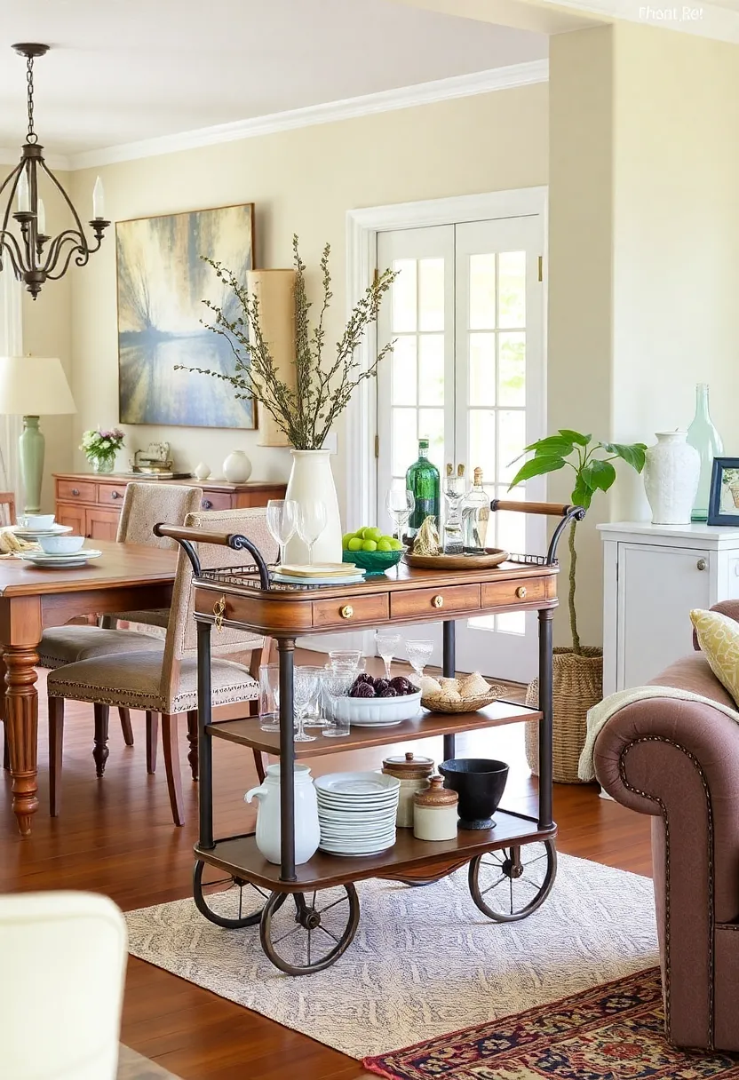 28+ Creative Ideas to Separate Dining Room from Living Room Beautifully 77 28+ Creative Ideas to Separate Dining Room from Living Room Beautifully - 13. Utilize a Vintage Cart