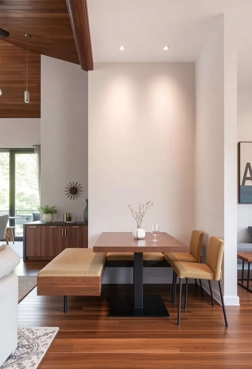 28+ Creative Ideas to Separate Dining Room from Living Room Beautifully 84 28+ Creative Ideas to Separate Dining Room from Living Room Beautifully - 14. Floating Bench Seating