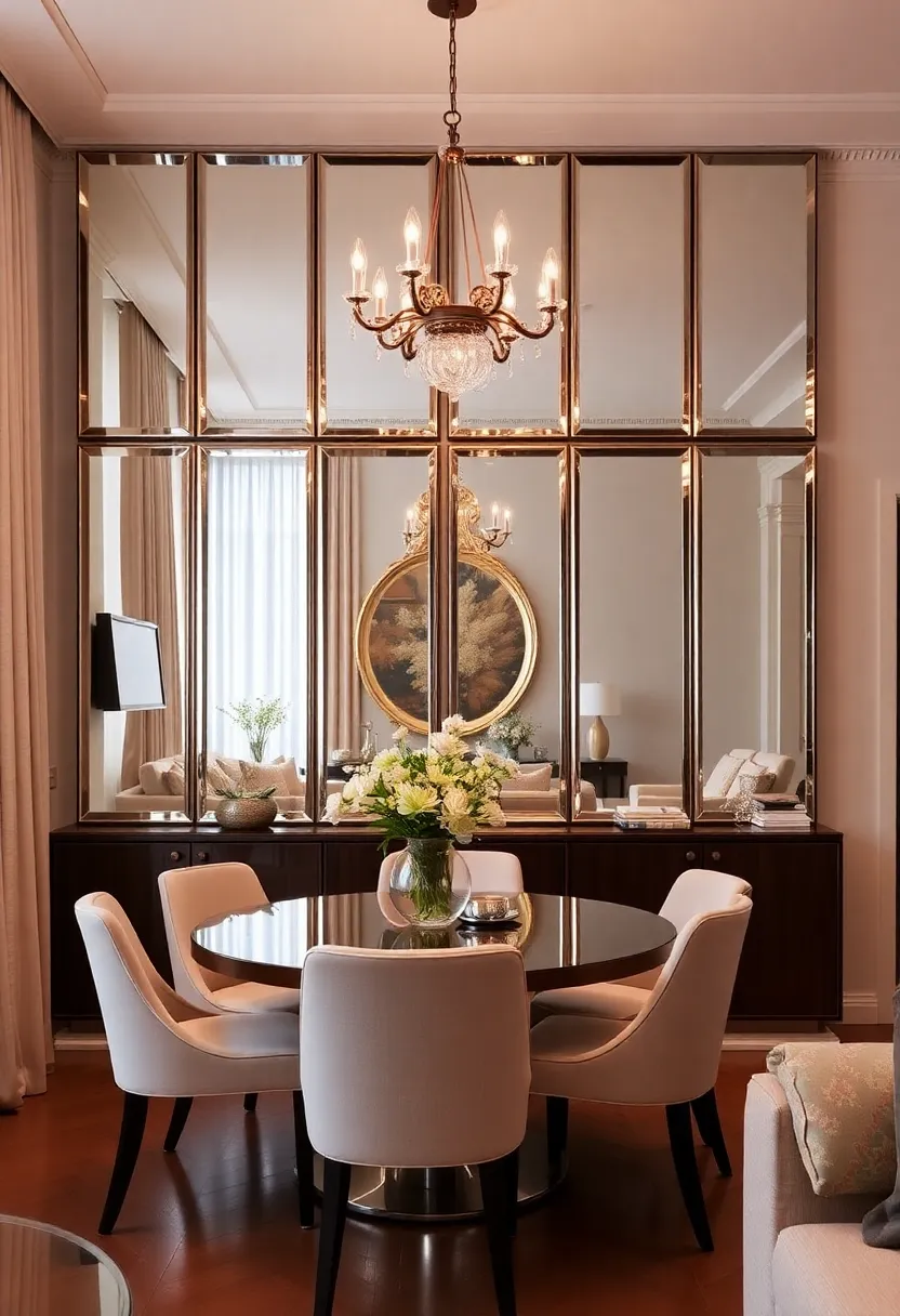 28+ Creative Ideas to Separate Dining Room from Living Room Beautifully 124 28+ Creative Ideas to Separate Dining Room from Living Room Beautifully - 20. Creative Use of Mirrors