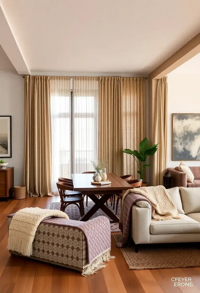 28+ Creative Ideas to Separate Dining Room from Living Room Beautifully 138 28+ Creative Ideas to Separate Dining Room from Living Room Beautifully - 22. Use Textiles to Create Zones