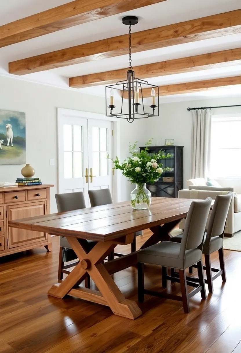 28+ Creative Ideas to Separate Dining Room from Living Room Beautifully 159 28+ Creative Ideas to Separate Dining Room from Living Room Beautifully - 25. Utilize a Trestle Table
