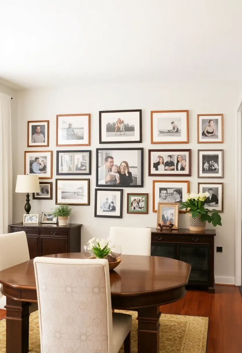 28+ Creative Ideas to Separate Dining Room from Living Room Beautifully 173 28+ Creative Ideas to Separate Dining Room from Living Room Beautifully - 27. Personalize with Family Artwork