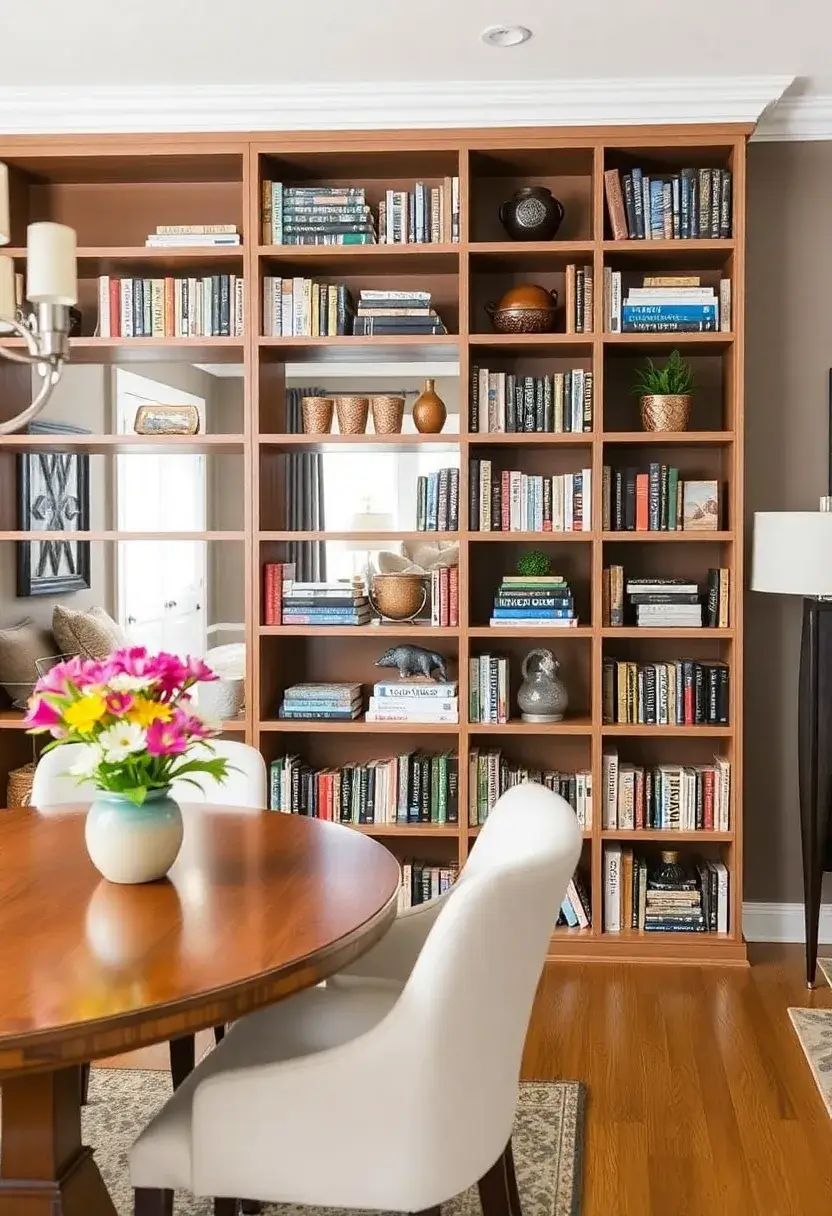 28+ Creative Ideas to Separate Dining Room from Living Room Beautifully 55 28+ Creative Ideas to Separate Dining Room from Living Room Beautifully - 9. Classic Bookcases