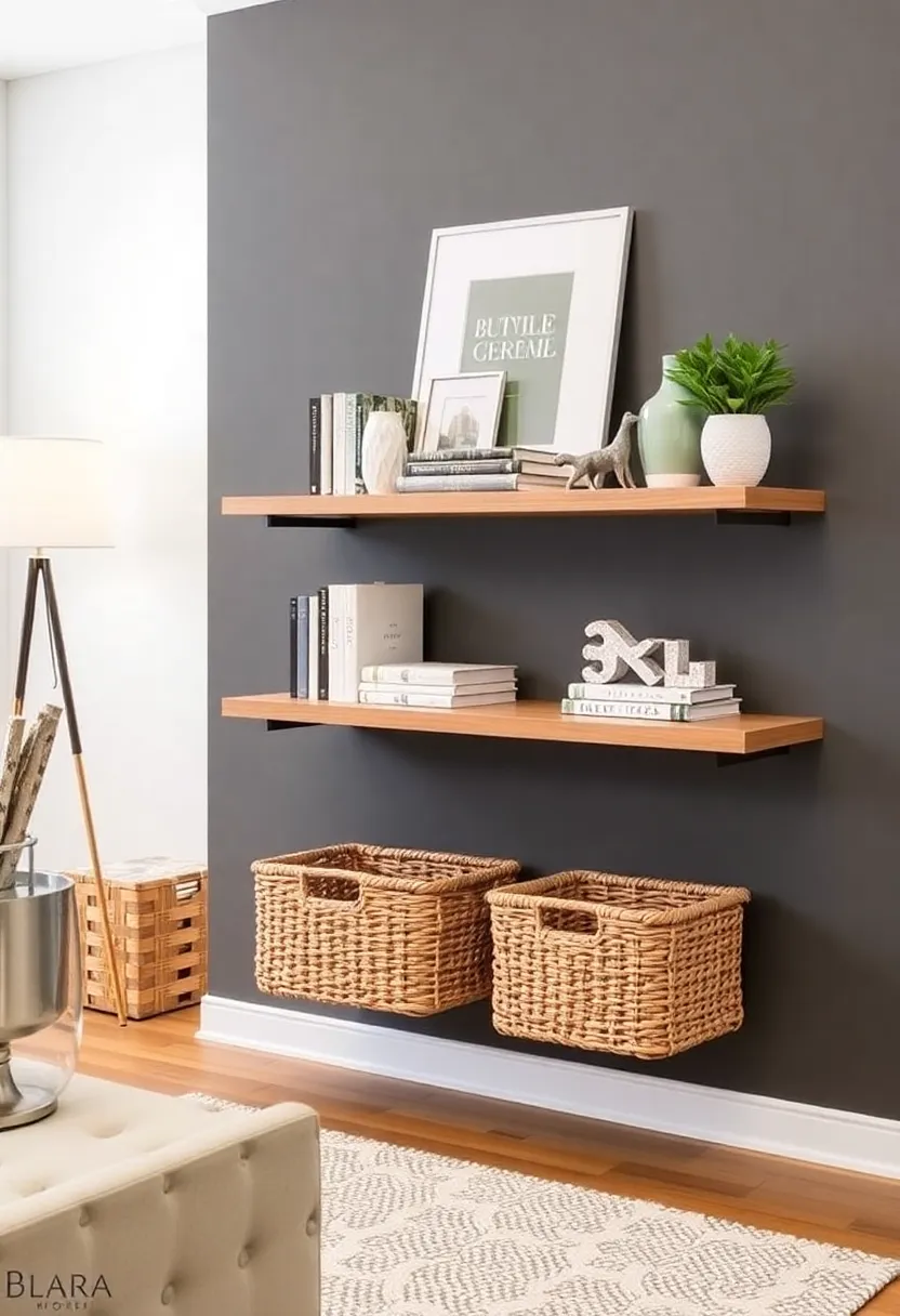 28+ Ideas for Floating Shelves in Living Room That Look Amazing 62 28+ Ideas for Floating Shelves in Living Room That Look Amazing - 10. Multi-functional Floating Shelves