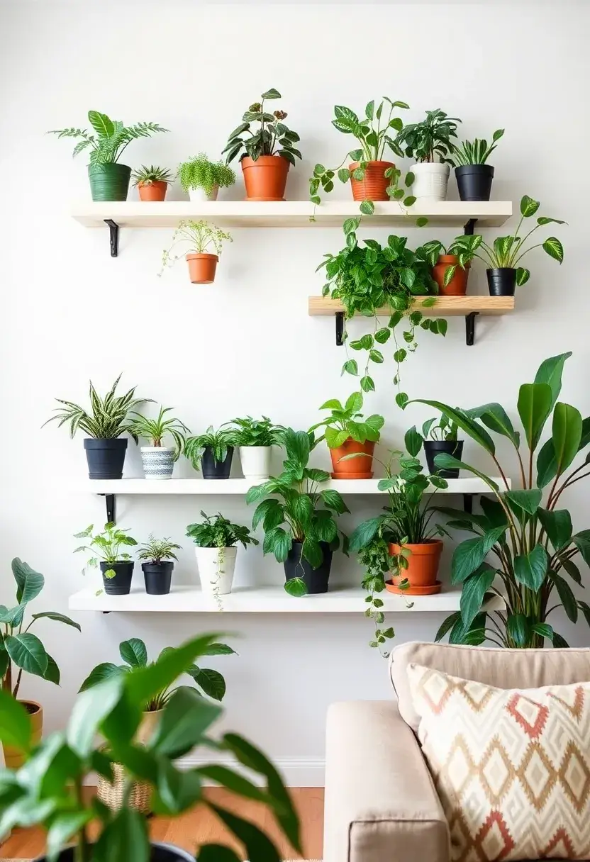 28+ Ideas for Floating Shelves in Living Room That Look Amazing 76 28+ Ideas for Floating Shelves in Living Room That Look Amazing - 12. Shelves with Plants