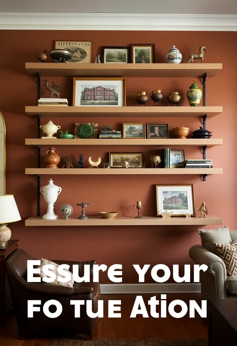 28+ Ideas for Floating Shelves in Living Room That Look Amazing 83 28+ Ideas for Floating Shelves in Living Room That Look Amazing - 13. Vintage and Antique Finds