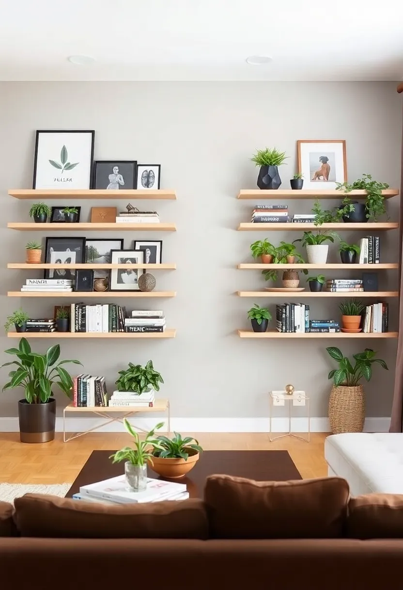 28+ Ideas for Floating Shelves in Living Room That Look Amazing 104 28+ Ideas for Floating Shelves in Living Room That Look Amazing - 16. Open Shelving for Display