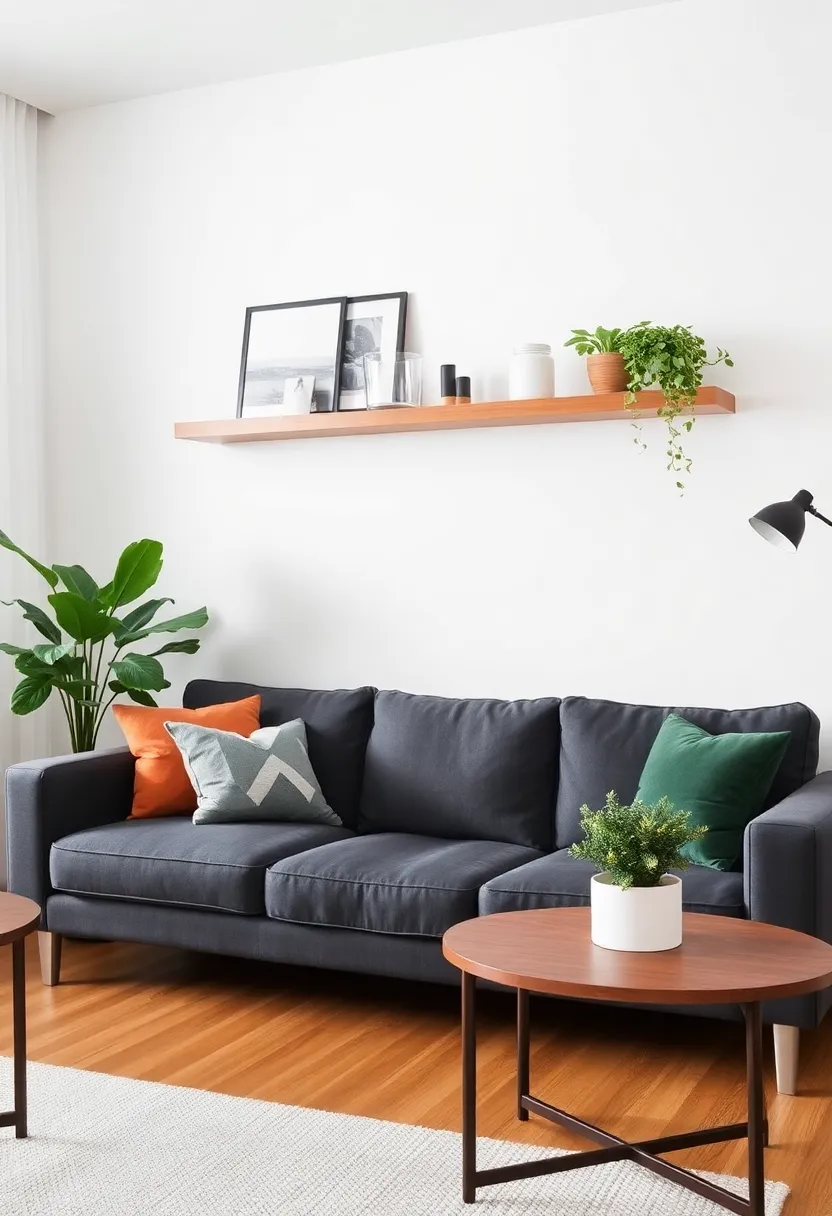 28+ Ideas for Floating Shelves in Living Room That Look Amazing 145 28+ Ideas for Floating Shelves in Living Room That Look Amazing - 23. Floating Shelves Over Sofa