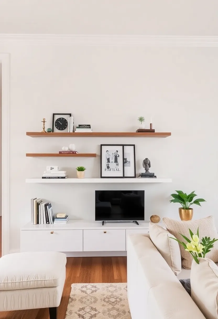 28+ Ideas for Floating Shelves in Living Room That Look Amazing 159 28+ Ideas for Floating Shelves in Living Room That Look Amazing - 25. Decorative Shelf Edges