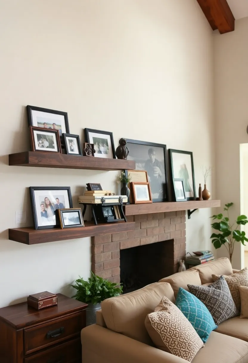 28+ Ideas for Floating Shelves in Living Room That Look Amazing 20 28+ Ideas for Floating Shelves in Living Room That Look Amazing - 4. Rustic Floating Shelves