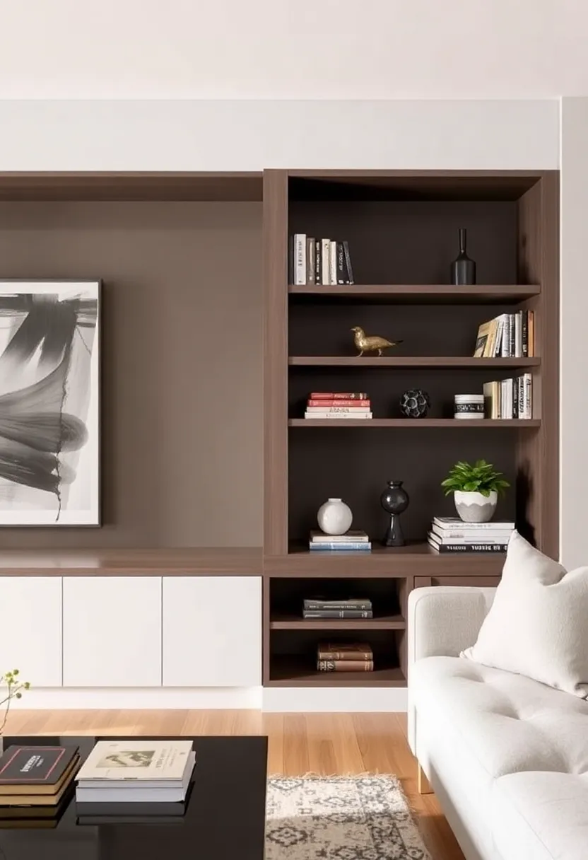 28+ Ideas for Floating Shelves in Living Room That Look Amazing 41 28+ Ideas for Floating Shelves in Living Room That Look Amazing - 7. Built-in Floating Shelves