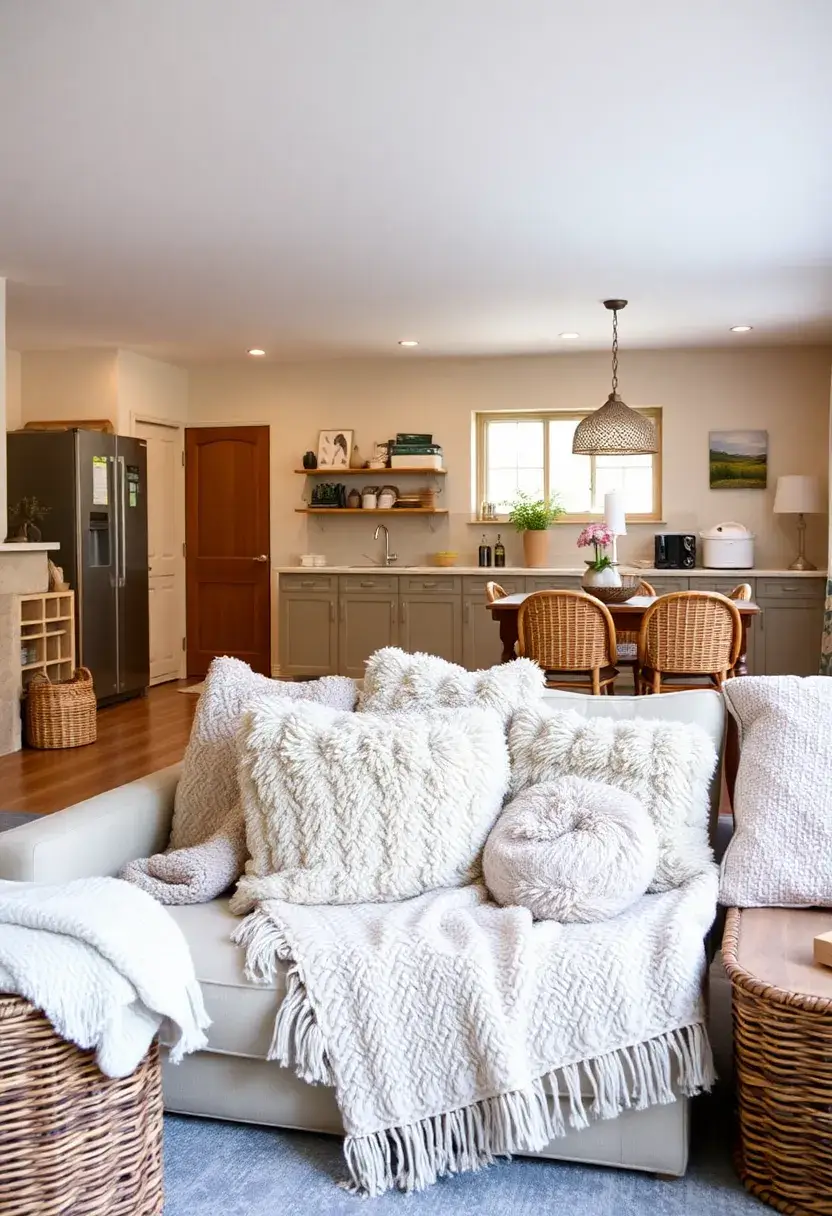 30+ Apartment Small Open Plan Kitchen Living Room Ideas That Work 64 30+ Apartment Small Open Plan Kitchen Living Room Ideas That Work - 10. Textured Fabrics for Comfort