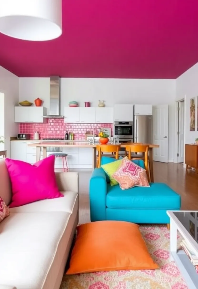 30+ Apartment Small Open Plan Kitchen Living Room Ideas That Work 92 30+ Apartment Small Open Plan Kitchen Living Room Ideas That Work - 14. Bold Accent Colors