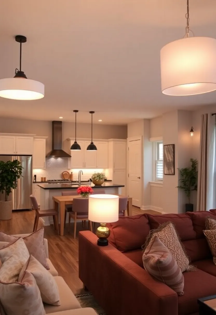 30+ Apartment Small Open Plan Kitchen Living Room Ideas That Work 120 30+ Apartment Small Open Plan Kitchen Living Room Ideas That Work - 18. Layered Lighting for Depth