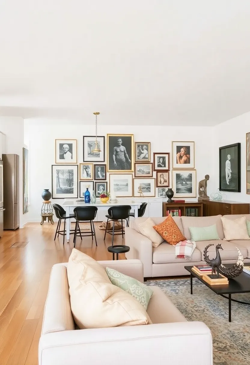 30+ Apartment Small Open Plan Kitchen Living Room Ideas That Work 127 30+ Apartment Small Open Plan Kitchen Living Room Ideas That Work - 19. Curated Art Collection