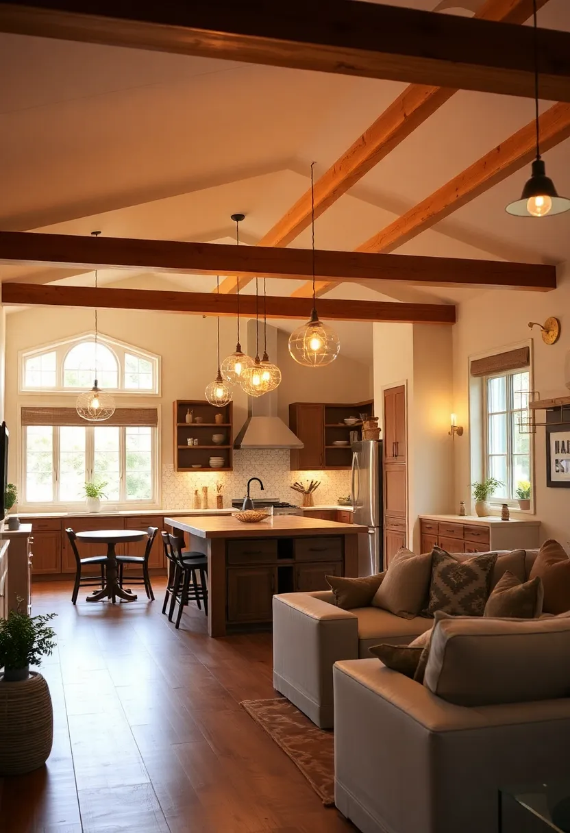 30+ Apartment Small Open Plan Kitchen Living Room Ideas That Work 50 30+ Apartment Small Open Plan Kitchen Living Room Ideas That Work - 8. Creative Lighting Solutions