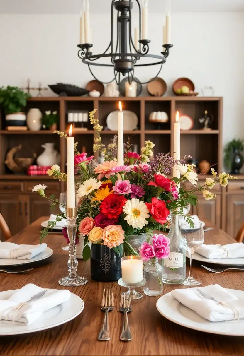 30+ Beautiful Kitchen Diner Living Room Ideas for Open Spaces - 16. Artistic Centerpieces: Table Decor That Pops