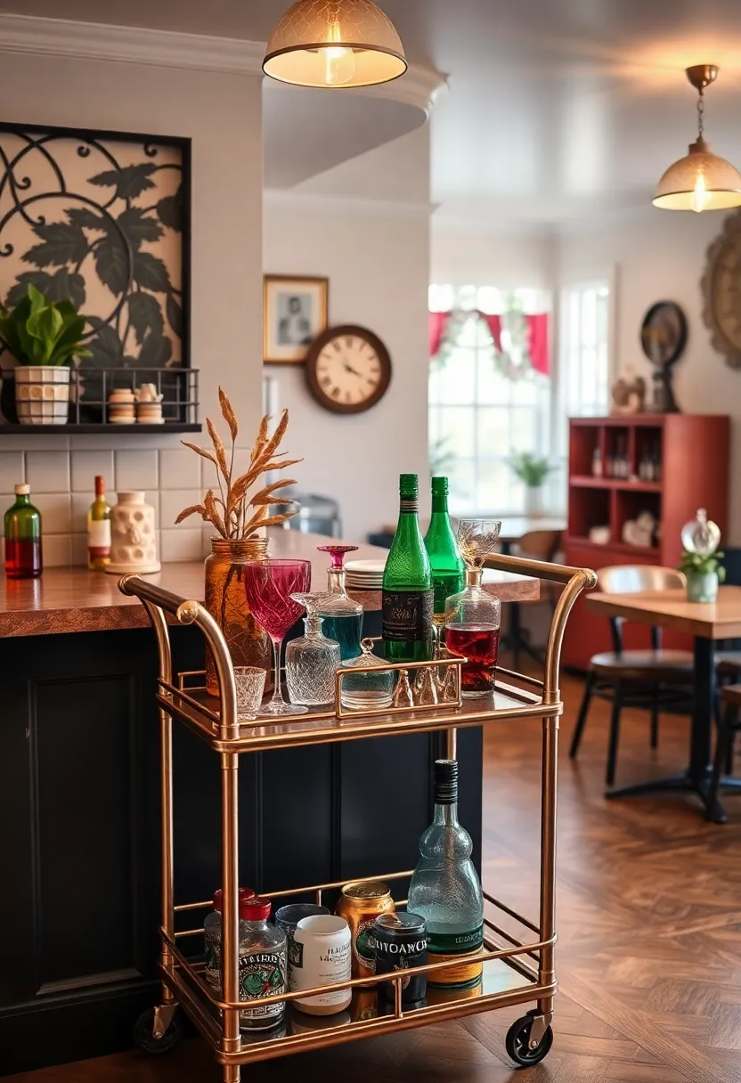 30+ Beautiful Kitchen Diner Living Room Ideas for Open Spaces - 17. Unique Bar Carts: Stylish Storage Solutions