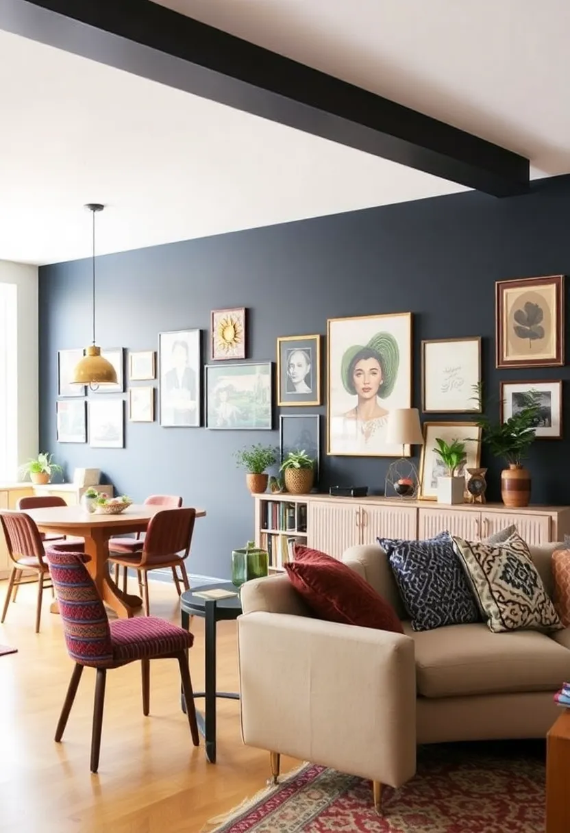 30+ Beautiful Kitchen Diner Living Room Ideas for Open Spaces - 25. Statement Wall: A Bold Backdrop